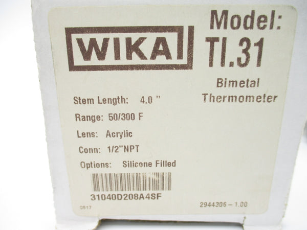 WIKA 31040D208A4SF TI.31 50/300'F 4.0" NSMP