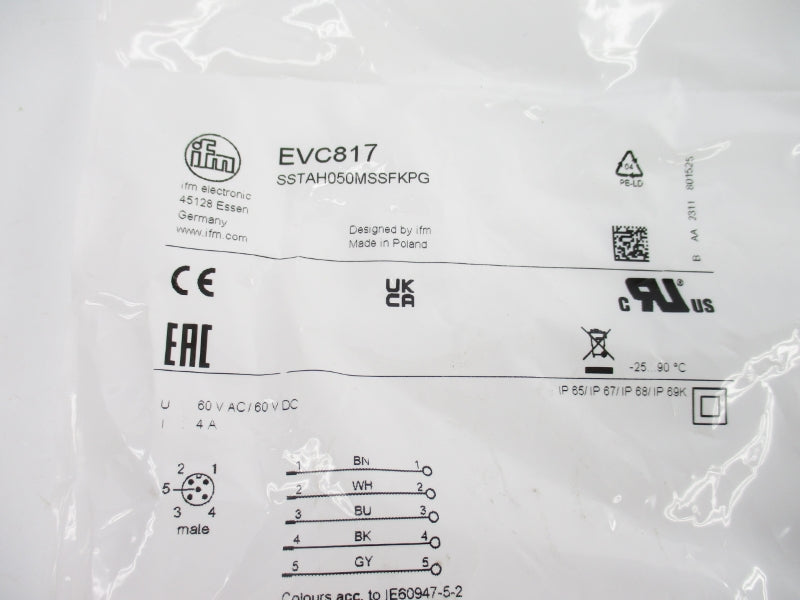 IFM EFECTOR EVC817 SSTAH050MSSFKPG 60VAC/DC 4A NSMP