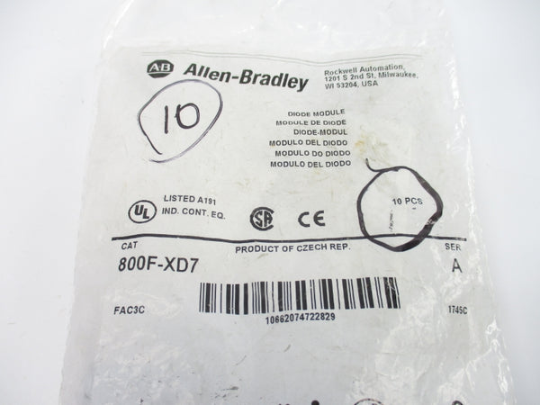 ALLEN BRADLEY 800F-XD7 SER. A (PKG OF 10) NSMP