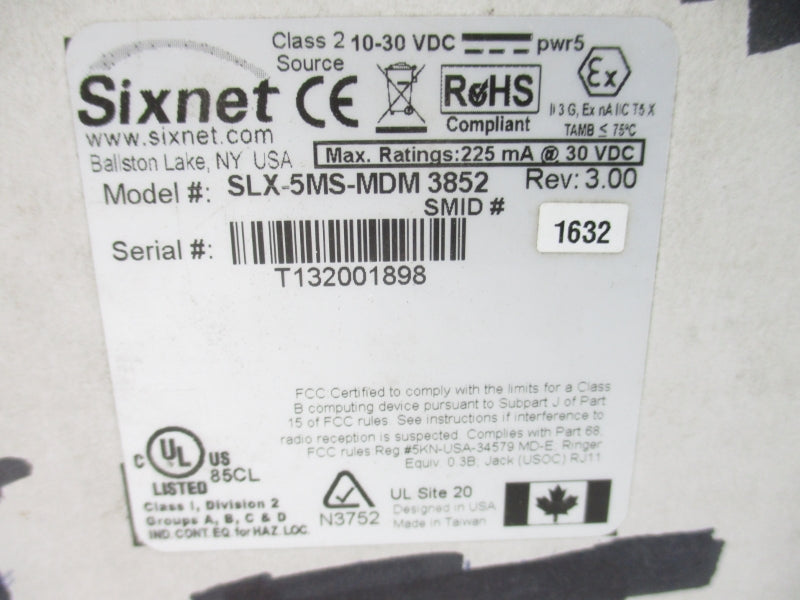 SIXNET SLX-5MS-MDM3852 10-30VDC REV. 3.00  NSMP