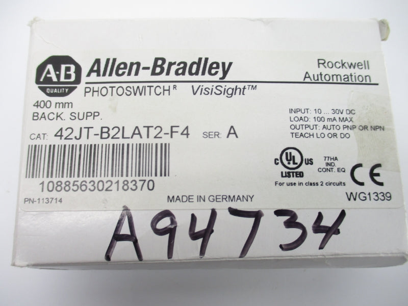 ALLEN BRADLEY 42JT-B2LAT2-F4 SER. A 10-30VDC (WH) NSMP