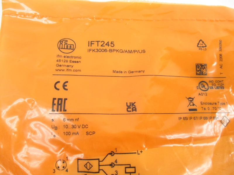 IFM EFECTOR IFT245 IFK3006-BPKG/AM/P/US 10-30VDC NSMP