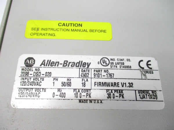 ALLEN BRADLEY 2098-DSD-020 F/W V1.32  120/240VAC 18A NSNP