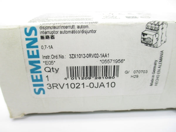 SIEMENS 3RV102-0JA10 600V 0.7-1A NSMP