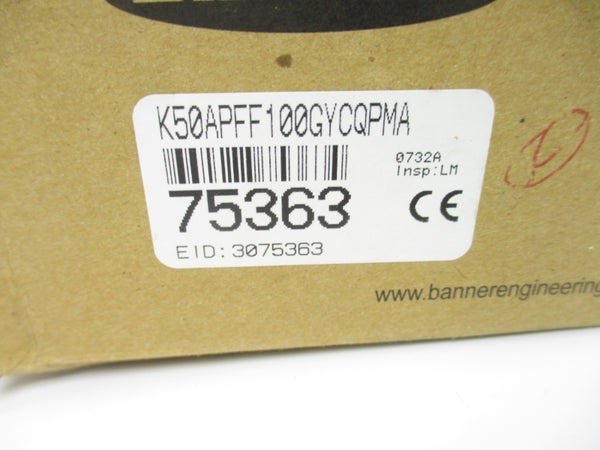 BANNER ENGINEERING K50APFF100GYCQPMA 75363 12-30VDC NSMP