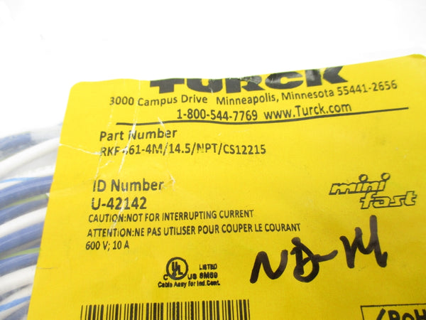 TURCK RKF461-4M/14.5/NPT/CS12215 U-42142 600V 10A NSMP