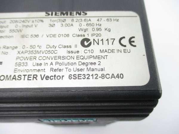 SIEMENS 6SE3212-8CA40 208/240V 6.2/3.6A NSNP