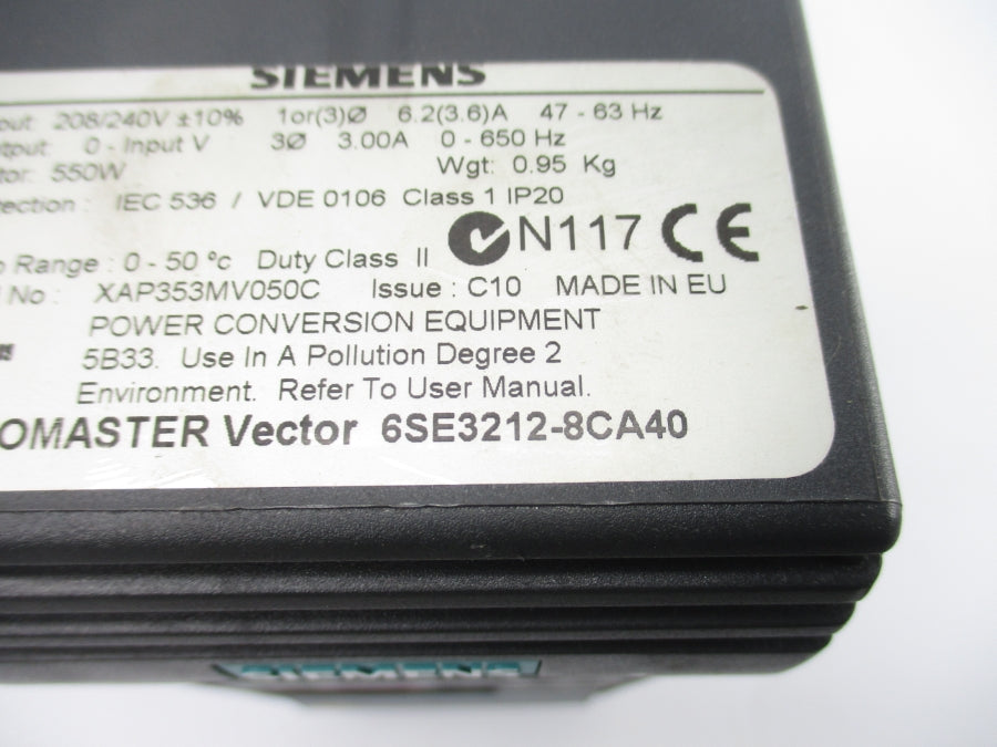 SIEMENS 6SE3212-8CA40 208/240V 6.2/3.6A NSNP