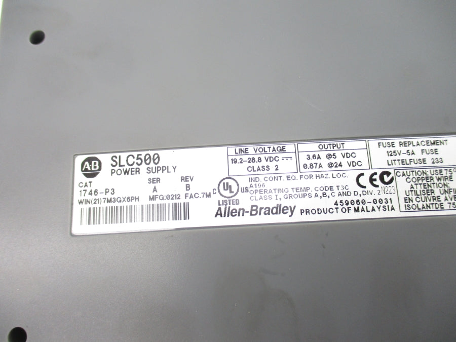 ALLEN BRADLEY 1746-P3 SER. A 19.2-28.8VDC REV. B NSNP