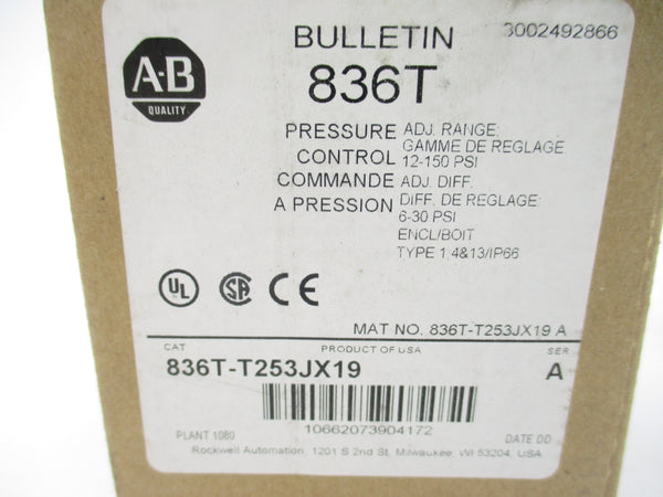 ALLEN BRADLEY 836T-T253JX19 SER. A 120-600V 60A 12-150PSI (BR/WH) NSMP