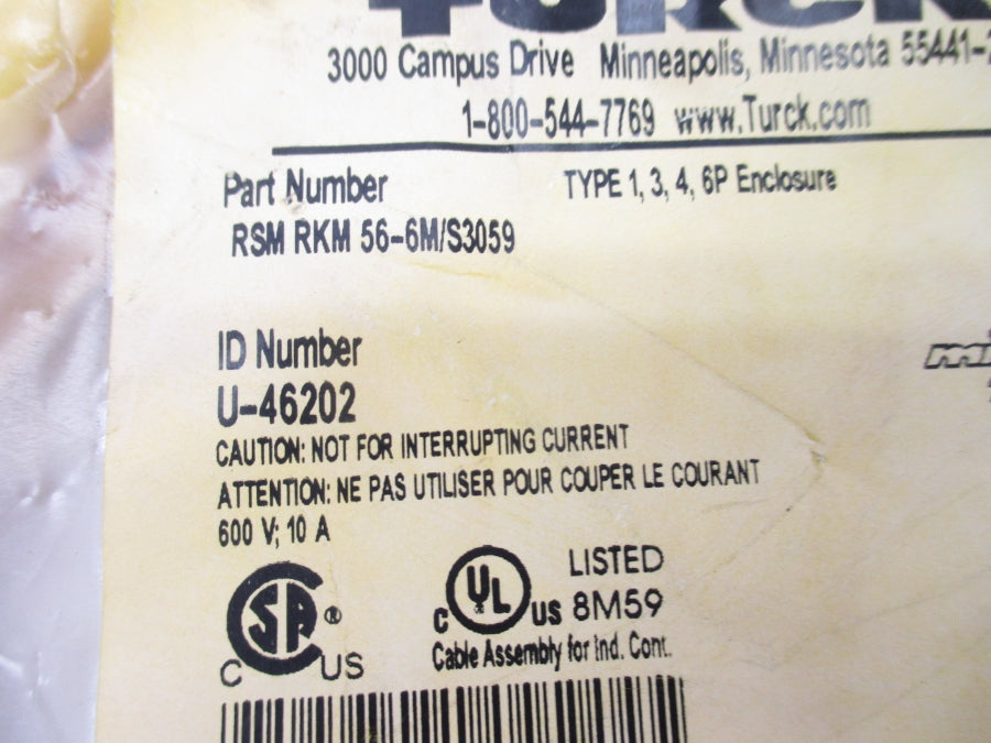 TURCK RSMRKM56-6M/S3059 U-46202 600V 10A NSMP