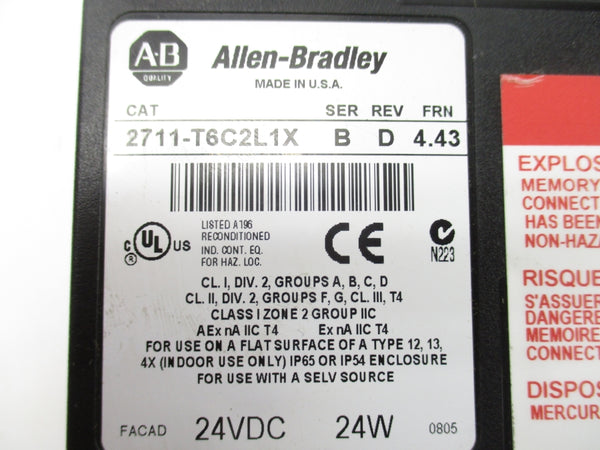 ALLEN BRADLEY 2711-T6C2L1X SER. B F/W 4.43 24VDC REV. D UNMP