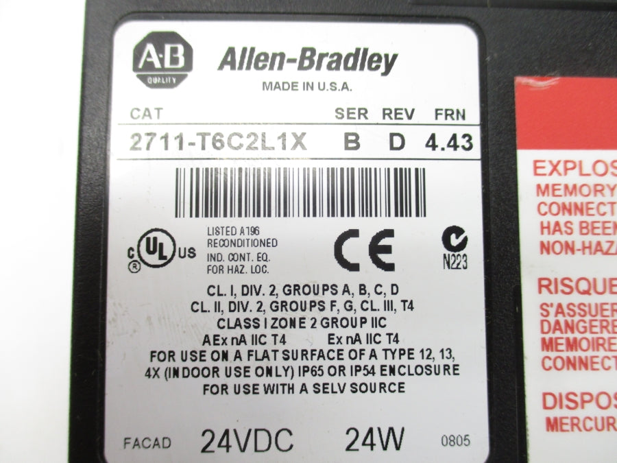 ALLEN BRADLEY 2711-T6C2L1X SER. B F/W 4.43 24VDC REV. D UNMP