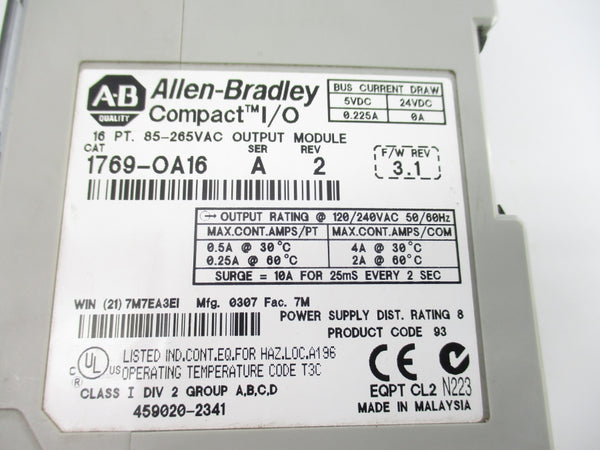 ALLEN BRADLEY 1769-OA16 SER. A F/W 3.1 85-265VAC REV. 2 NSNP