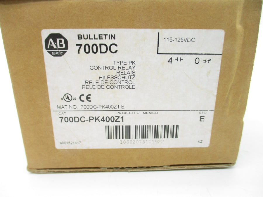 ALLEN BRADLEY 700DC-PK400Z1 SER. E 115-125VDC 60A (BR/WH) NSMP