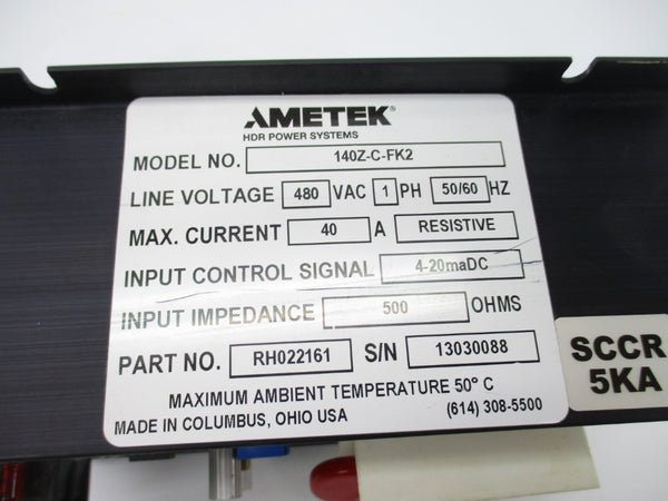 AMETEK 140Z-C-FK2 RH022161 480VAC 40A UNMP