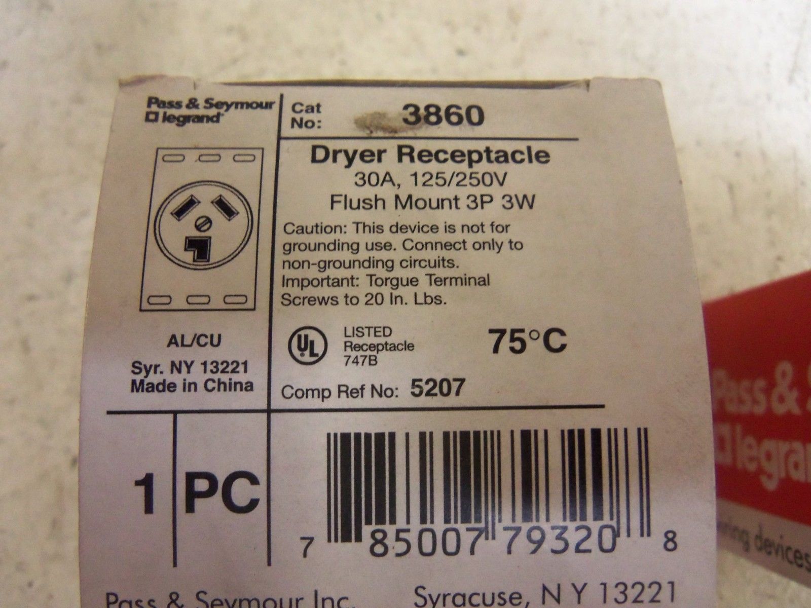 PASS & SEYMOUR 3860 DRYER RECEPTACLE NSMP