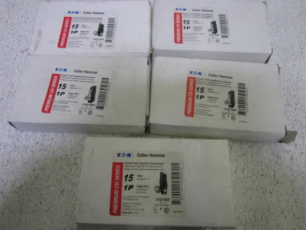 LOT OF 5 CUTLER HAMMER CHQ115GF 15A 1POLE 120V CIRCUIT BREAKER  NSMP