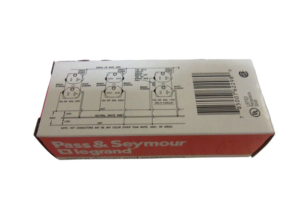 LOT OF 62  PASS & SEYMOUR BR20-W DUPLEX RECEPTACLE OUTLET NSMP