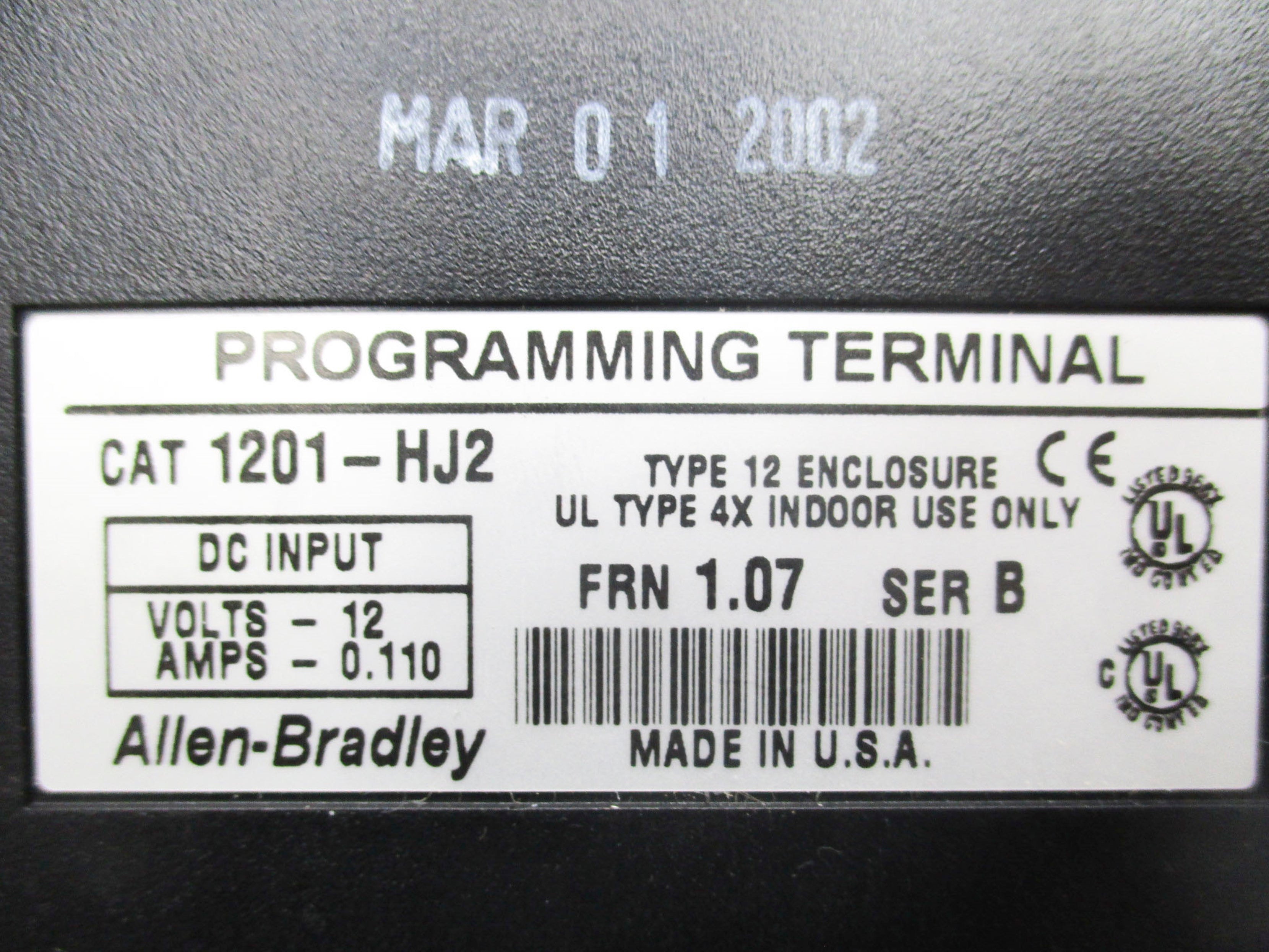 ALLEN BRADLEY 1201-HJ2 SER. B F/W 1.07 12V 0.110A NSNP
