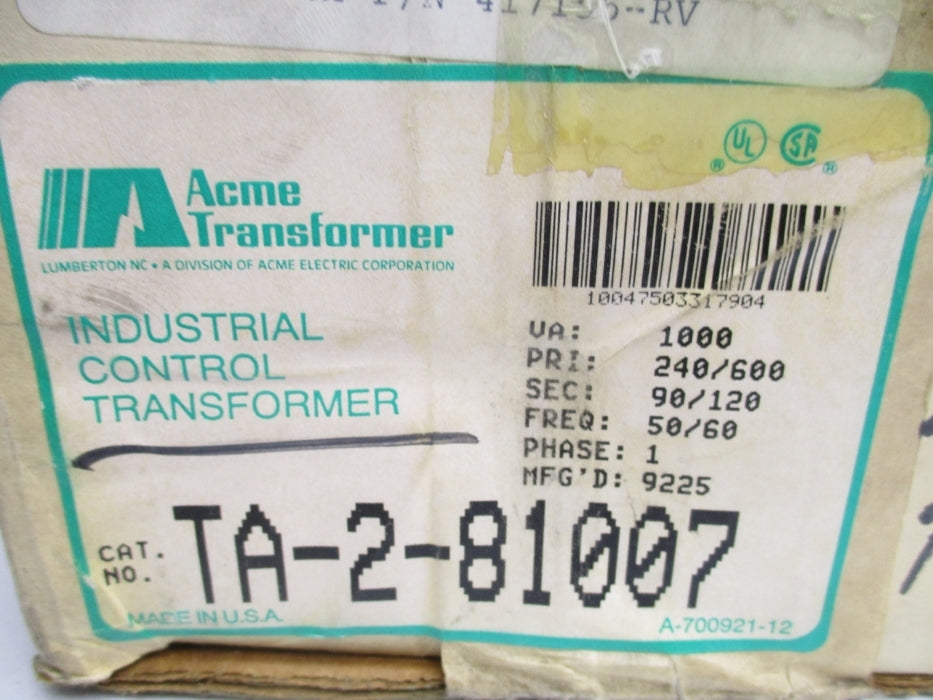 ACME TRANSFORMER TA-2-81007 1000VA NSMP