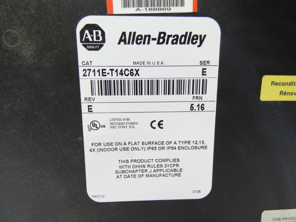 ALLEN BRADLEY 2711E-T14C6X SER. E REV. E F/W 5.16 115/230VAC REMAN