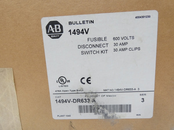 ALLEN BRADLEY 1494V-DR633-A SER. 3 600V 30A (BR/WH)NSMP