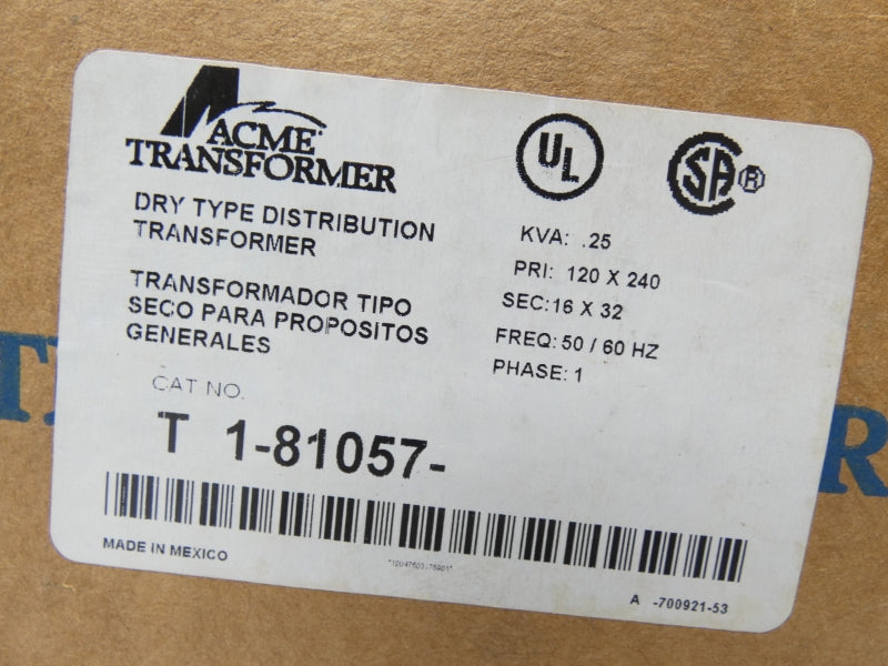 ACME TRANSFORMER T1-81057 120/240V NSMP