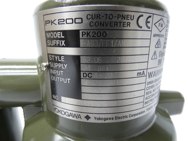 YOKOGAWA PK200-A93/FF1/AM 4-20VDC 34PSI NSMP