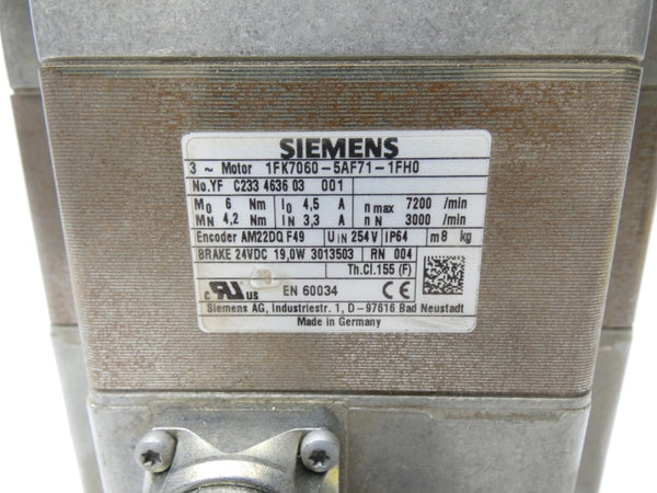 SIEMENS 1FK7060-5AF71-1FH0 254V 4.5A NSNP