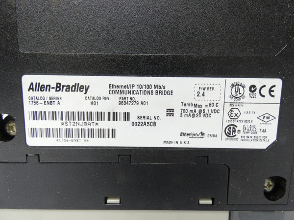 ALLEN BRADLEY 1756-ENBT SER. A F/W 2.4 REV. H01 24VDC NSNP