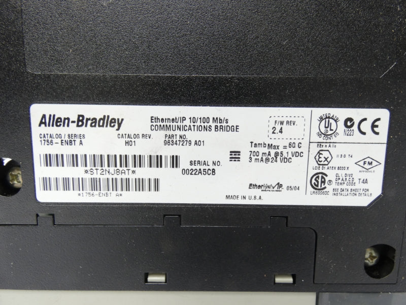 ALLEN BRADLEY 1756-ENBT SER. A F/W 2.4 REV. H01 24VDC NSNP