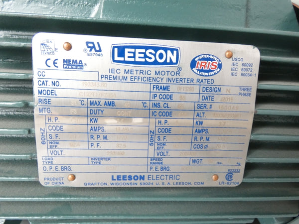 LEESON C132T17FZ45A 193343.60 230/460V 18.4/9.2A NSNP