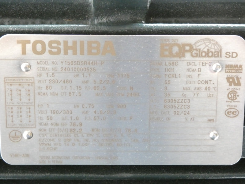 TOSHIBA Y156SDR44H-P 230/460V 5.2/2.6A NSNP
