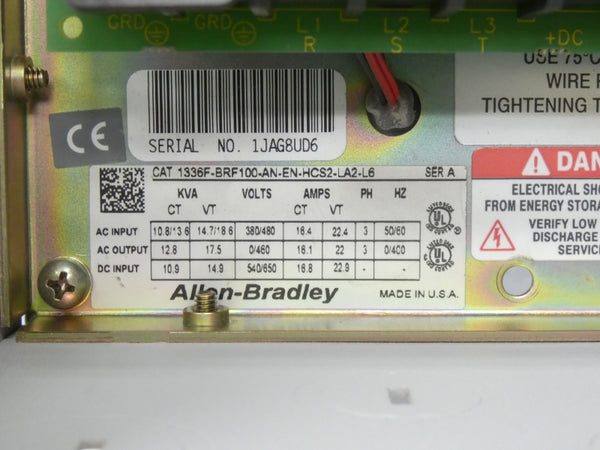 ALLEN BRADLEY 1336F-BRF100-AN-EN-HCS2-LA2-L6 SER. A 380/480V 22.4A NSNP