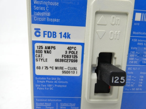 WESTINGHOUSE FDB3125 600VAC 125A NSMP