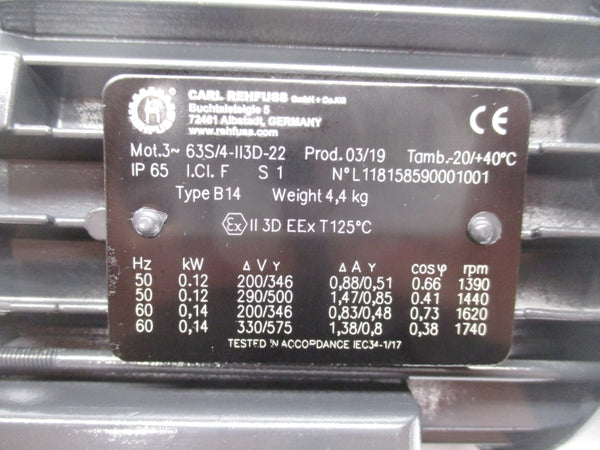 REHFUSS 63S/4-II3D-22 SR210F-63S/4 330/575V 1.47/0.85A NSNP