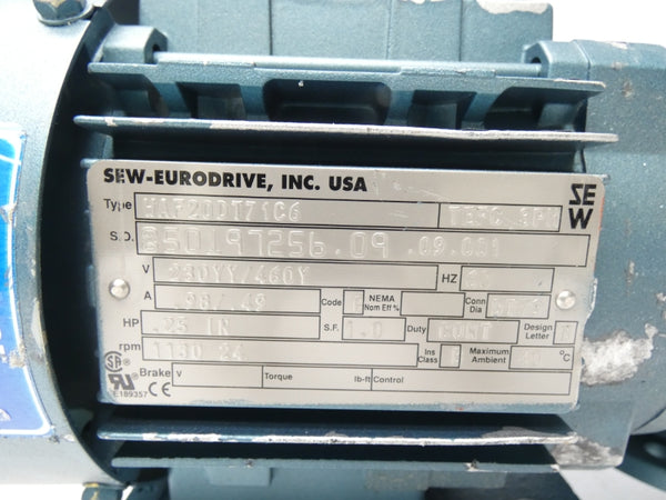 SEW-EURODRIVE WAF20DT71C6 230/460V .98/.49A NSNP