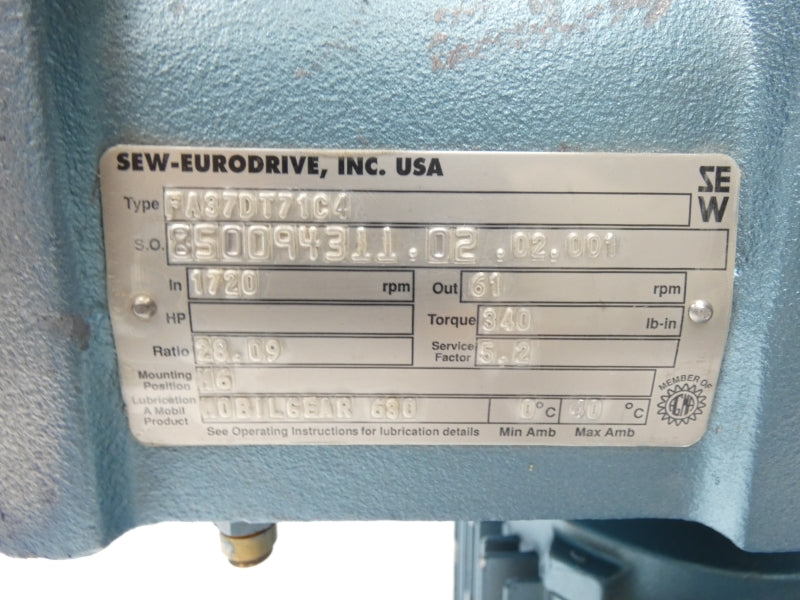 SEW-EURODRIVE DFT71C4 FA37DT71C4 230/460V 1.32/.66A NSNP