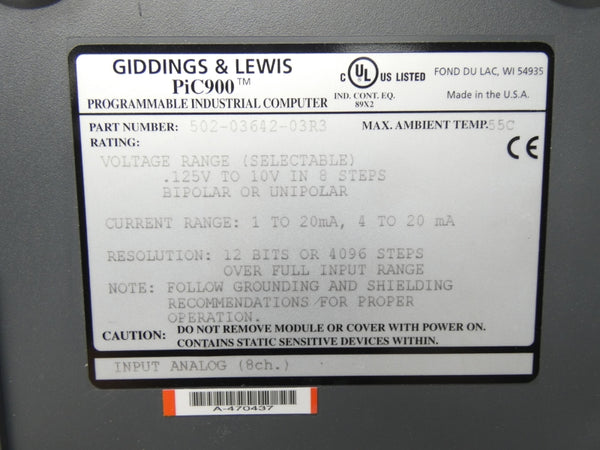 GIDDINGS & LEWIS 502-03642-03R3 .125-10V UNMP
