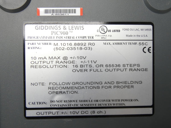 GIDDINGS & LEWIS M.1016.8892R0 10V UNMP