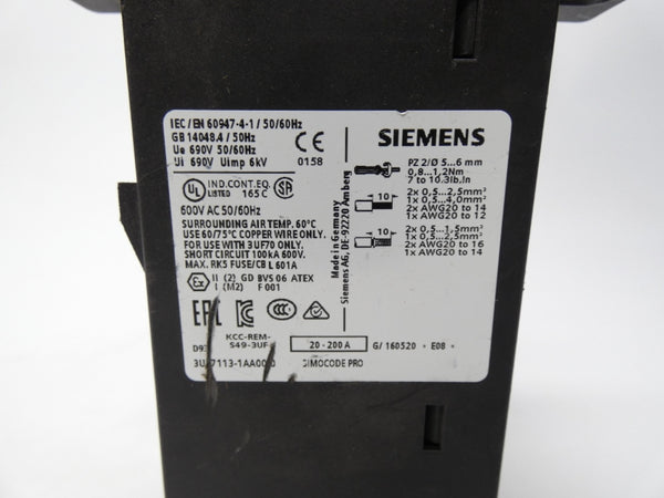SIEMENS 3UF7113-1AA00-0 690VAC 20-200A NSNP