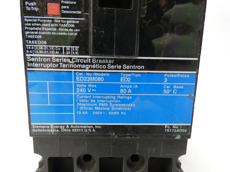SIEMENS ED23M080 240V 80A NSNP