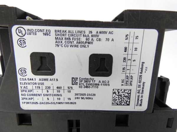 SIEMENS 1P3RT2025-2AC20 600V 60A UNMP