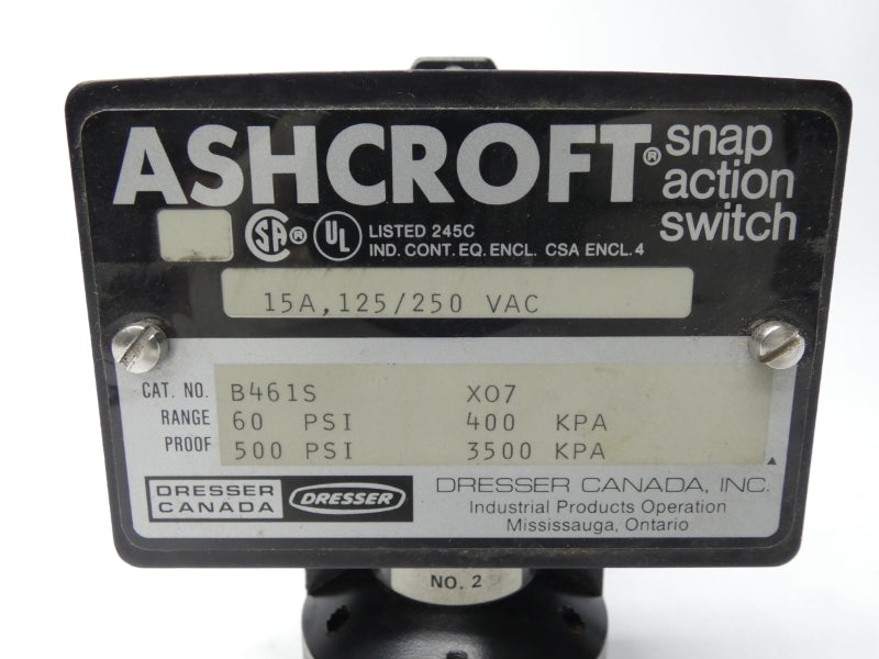 ASHCROFT B461SX07 125/250VAC 15A 500PSI NSNP
