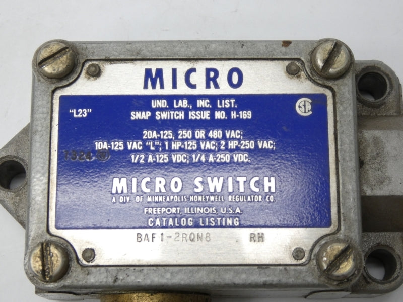 MICRO SWITCH BAF1-2RQN8RH 480VAC 20A (GREY) UNMP