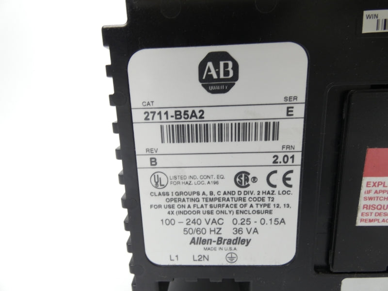 ALLEN BRADLEY 2711-B5A2 SER. E REV. B F/W 2.01 100-240VAC 0.25-0.15A NSNP