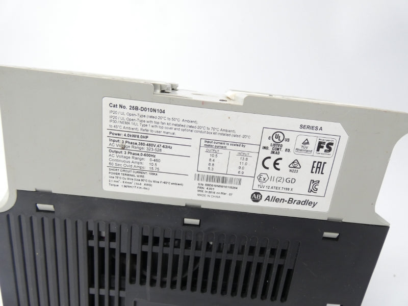 ALLEN BRADLEY 25B-D010N104 SER. A F/W 4.001 323-528VAC 10.5A (AS PIC) UNMP