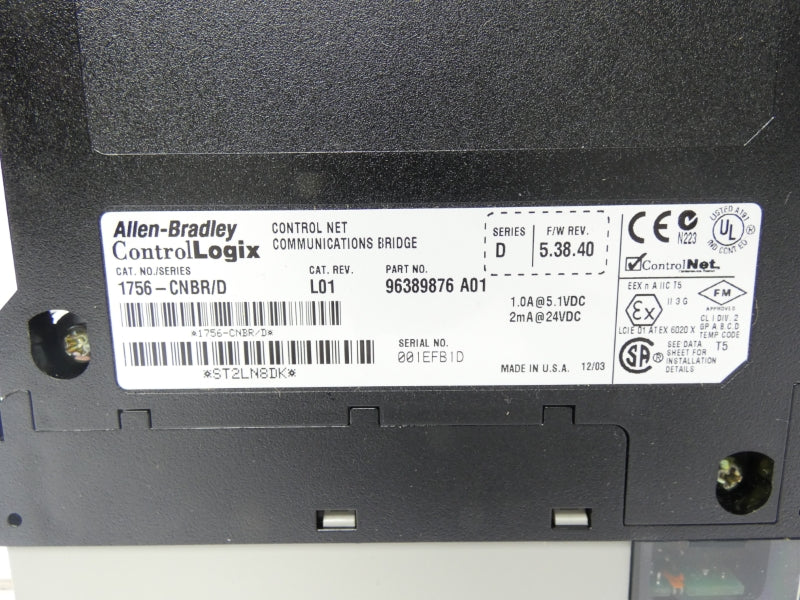 ALLEN BRADLEY 1756-CNBR SER. D F/W 5.38.40 24VDC NSMP
