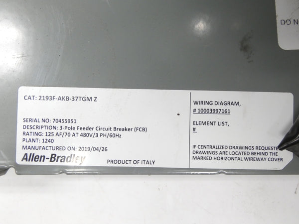 ALLEN BRADLEY 2193F-AKB-37TGM 480V UNMP